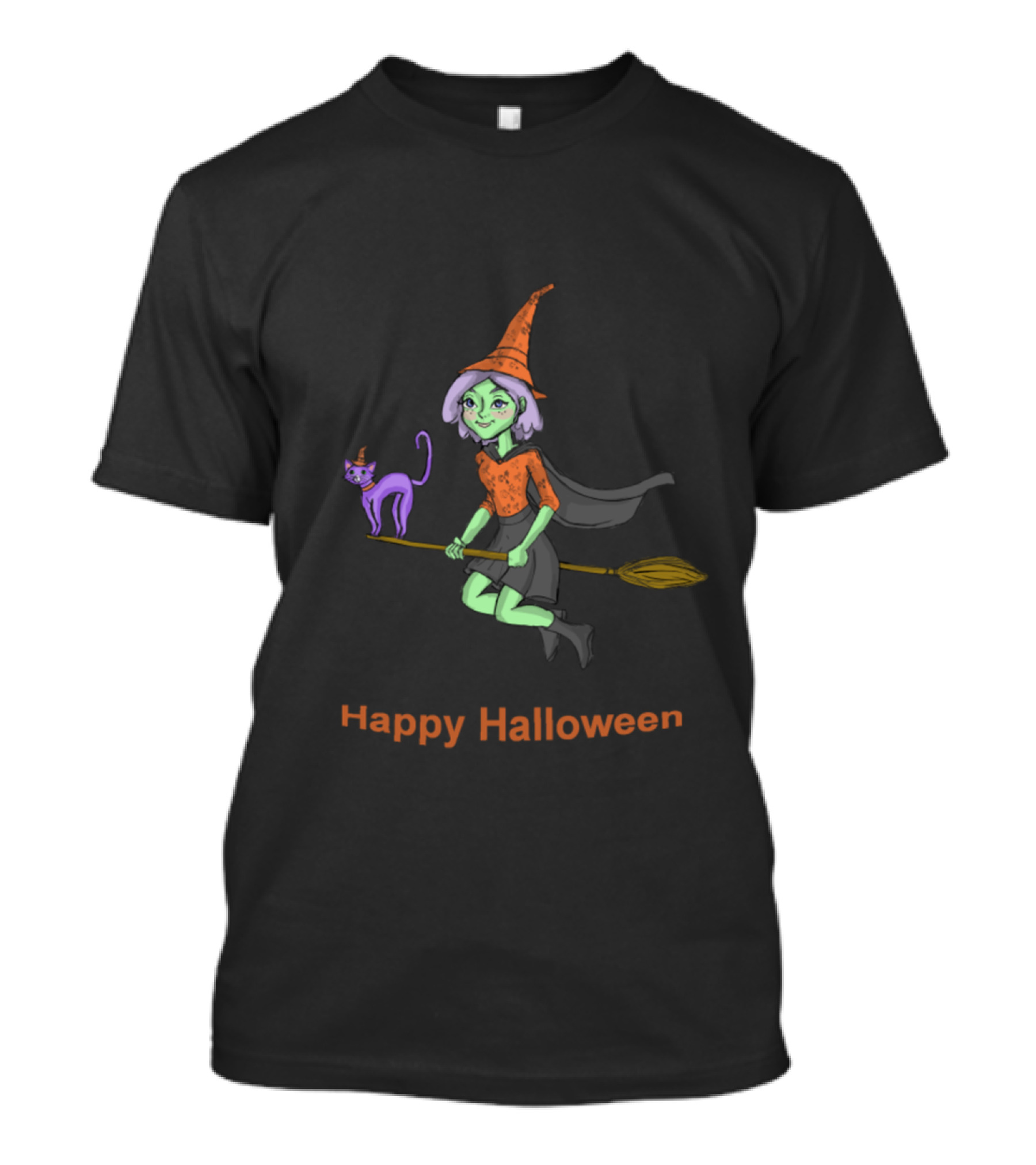 Happy Halloween Witch With Purple Cat T-Shirt