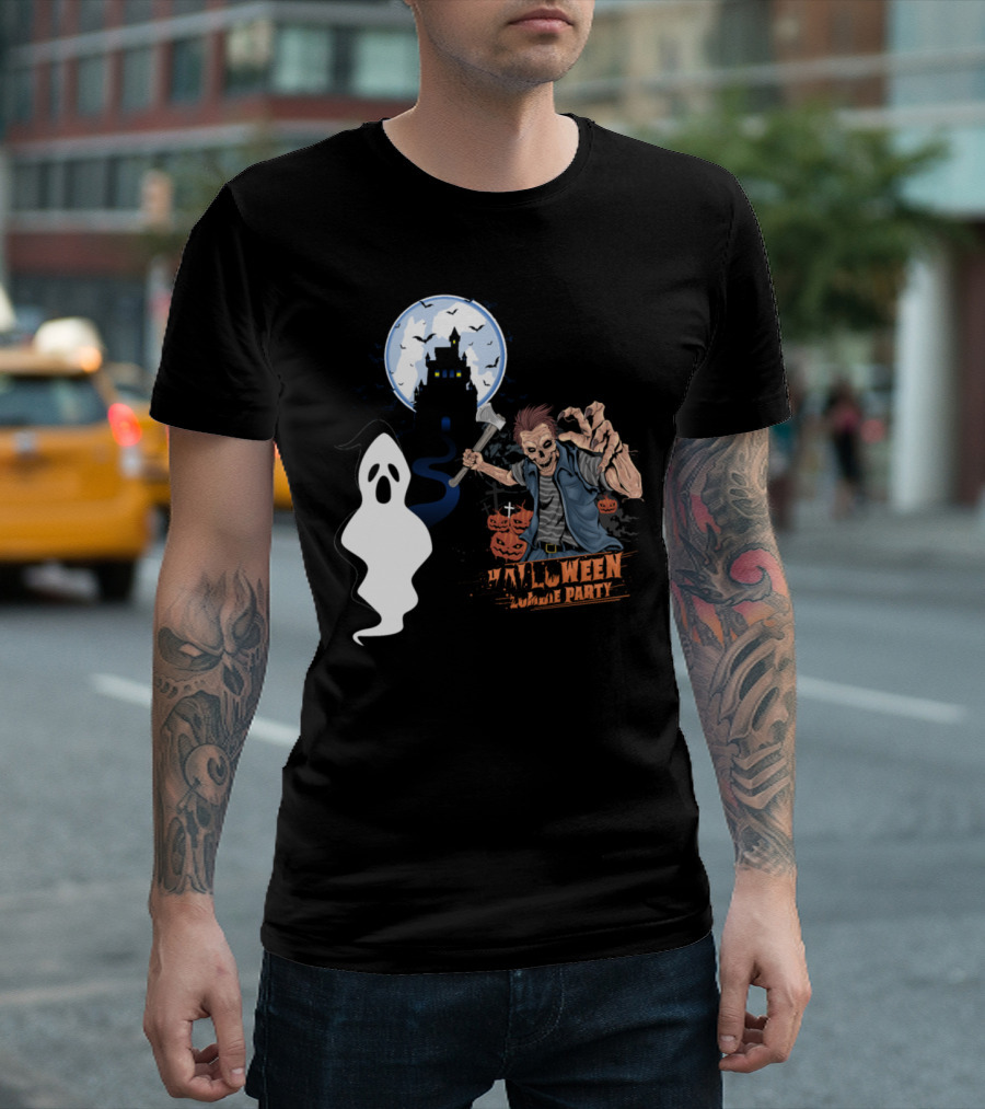 Halloween Zombie Party Bait with Ghost and Haunted House T-Shirt