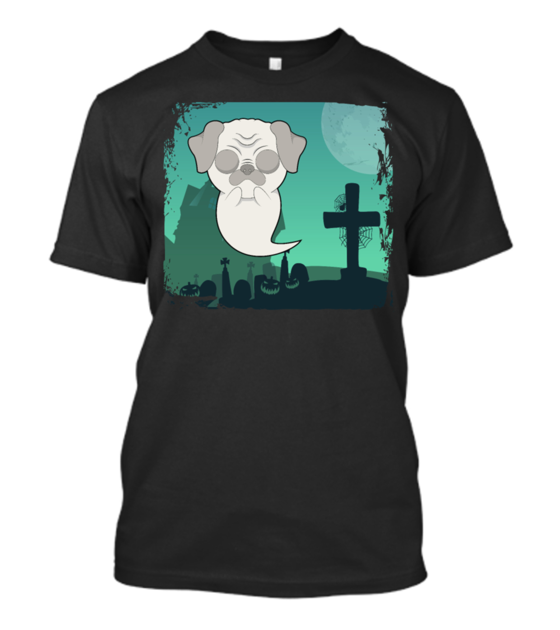 Halloween Animals Cute Ghost Dog Cemetery Scene T-Shirt