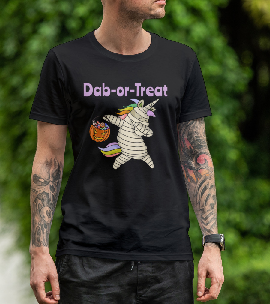Dab-or-Treat Mummy Unicorn With Pumpkin Candy Bucket T-Shirt