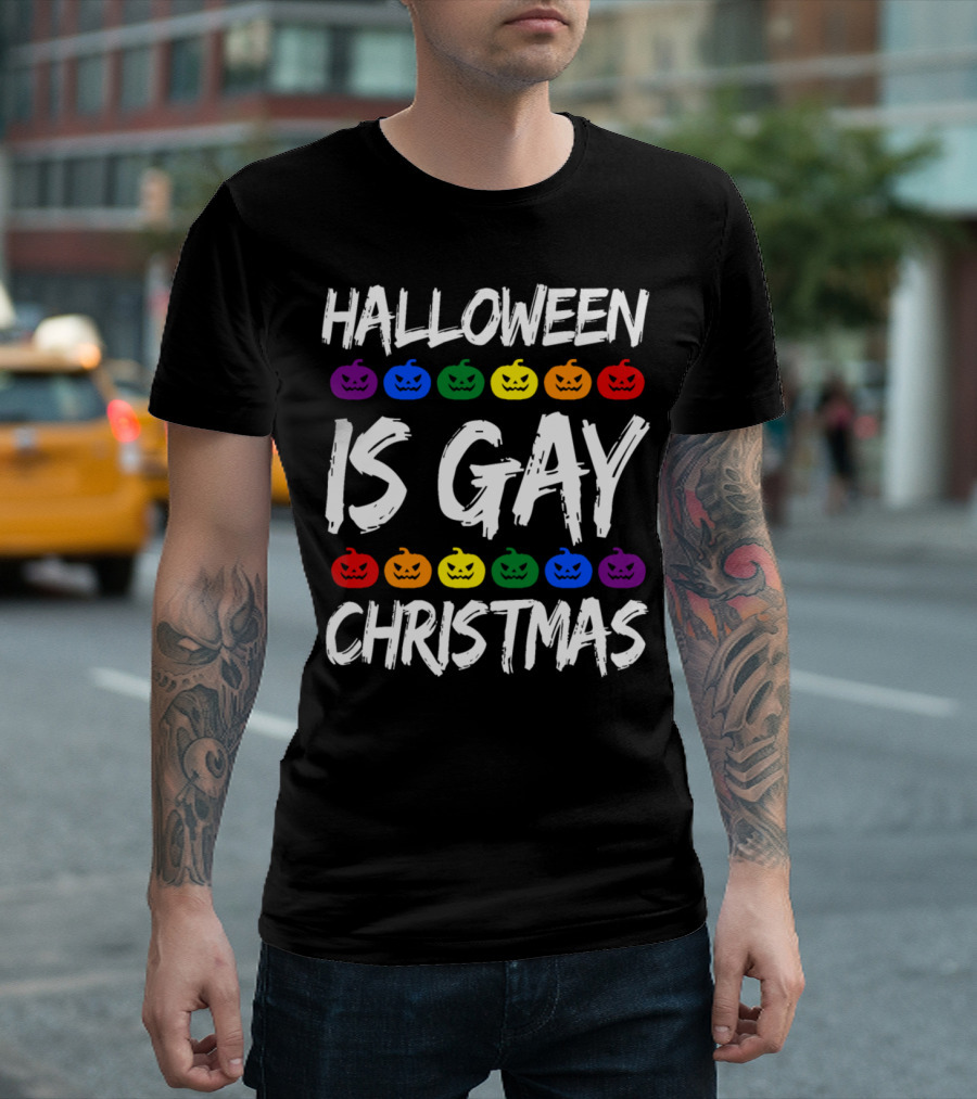 Halloween Is Gay Christmas Funny Horror Scary Rainbow Pumpkins T-Shirt