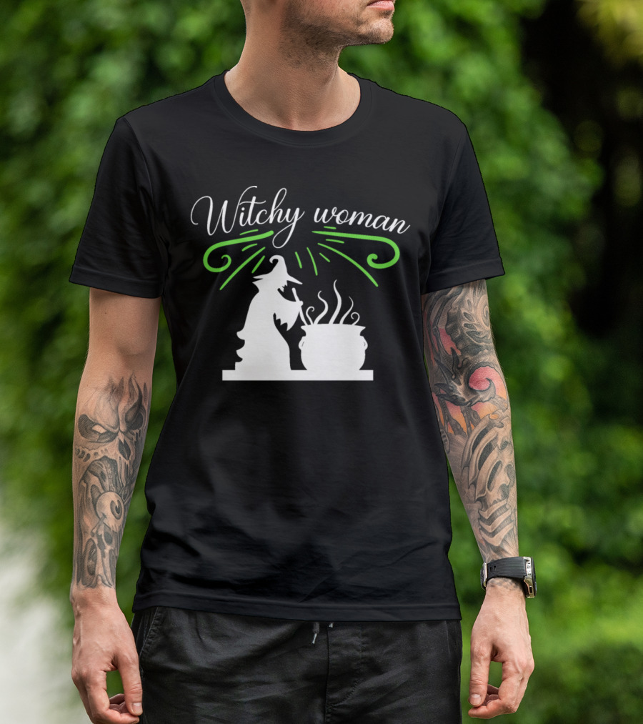 Witchy Woman Halloween Witch Stirring Cauldron T-Shirt