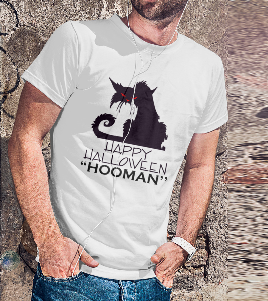 HAPPY HALLOWEEN Hooman Creepy Cat With Red Eyes T-Shirt