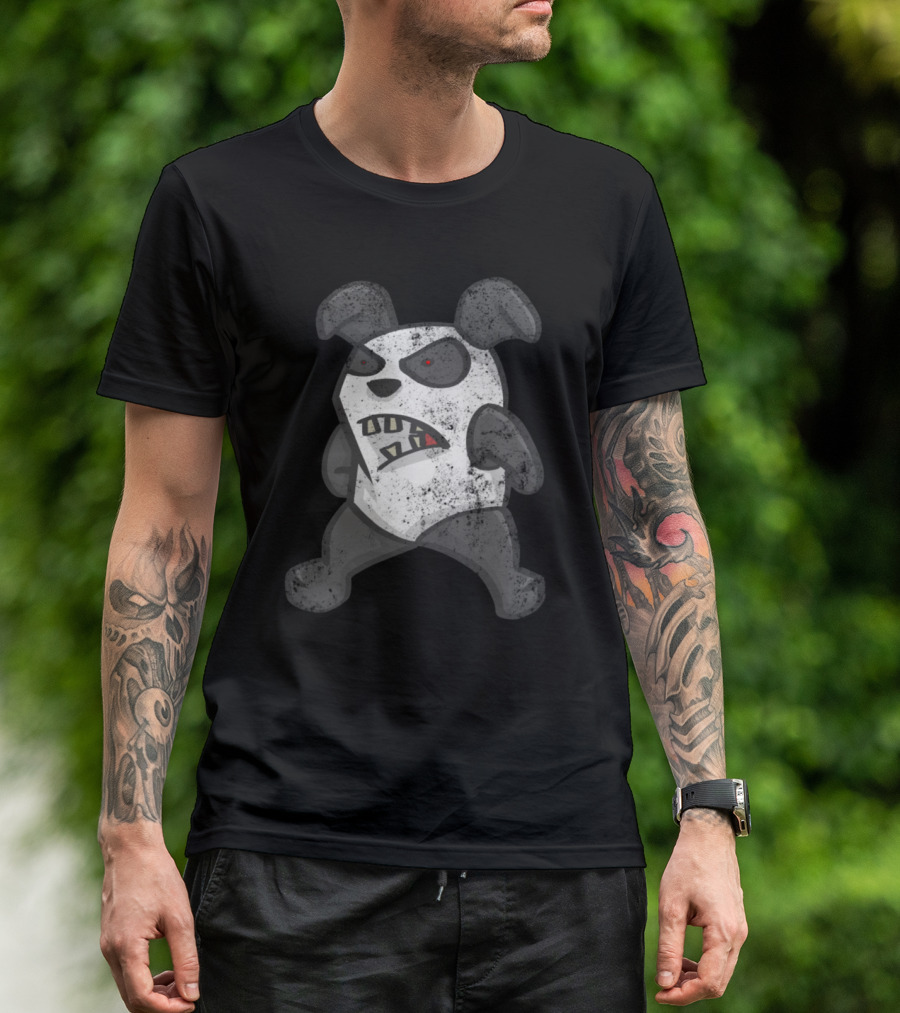 Horror Panda Grim Expression With Cartoon Villainous Eyes And Snarl T-Shirt