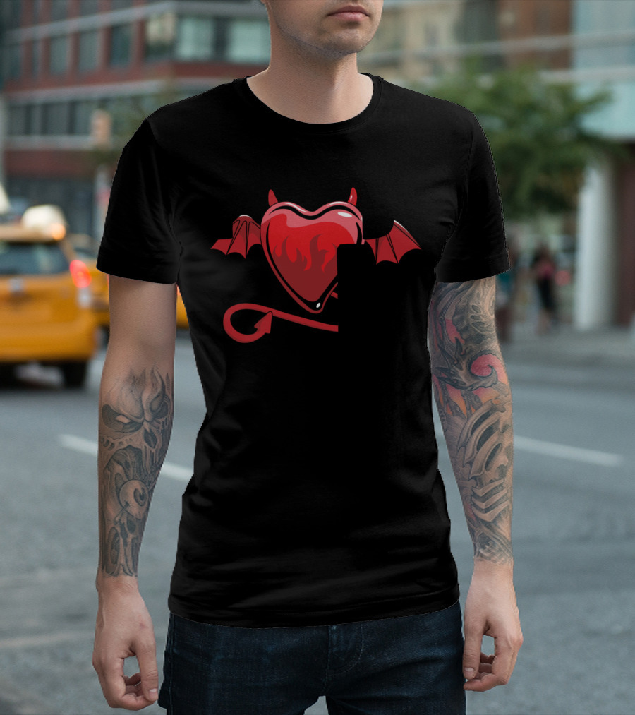 Let's Be Evil Devil Heart with Wings and Tail T-Shirt