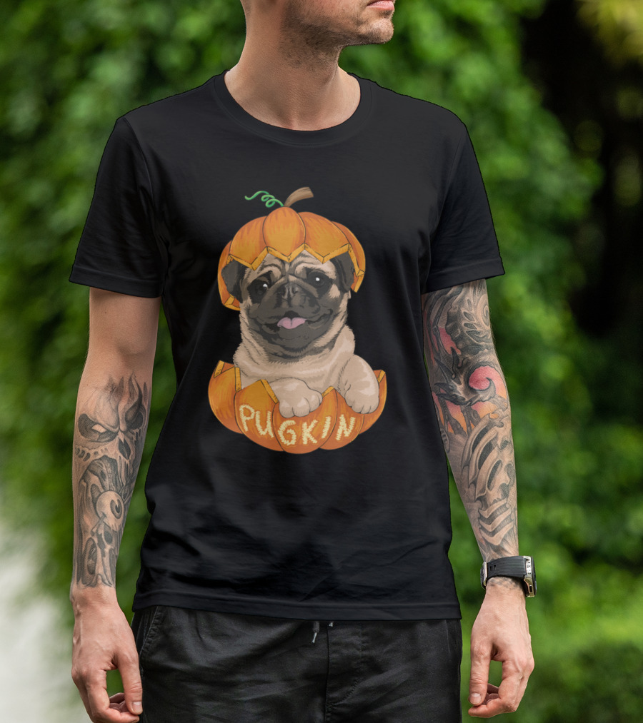 Pug Pumpkin Halloween Pugkin Pug Inside Carved Pumpkin T-Shirt