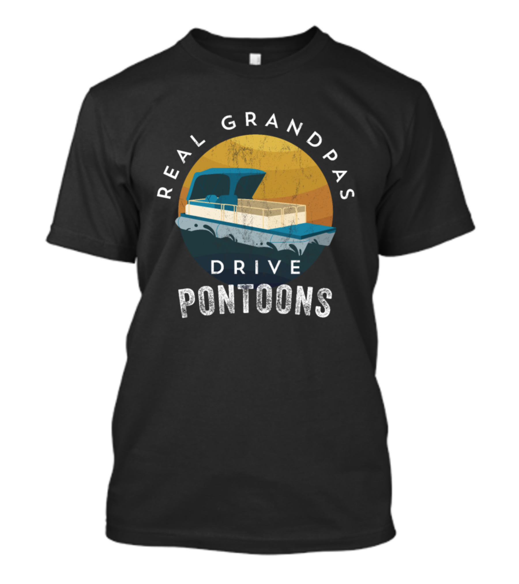 Real Grandpas Drive Pontoons Vintage Boat Sunset T-Shirt