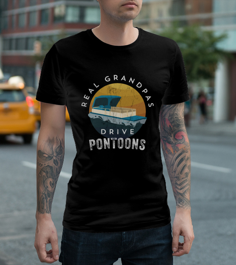Real Grandpas Drive Pontoons Vintage Boat Sunset T-Shirt