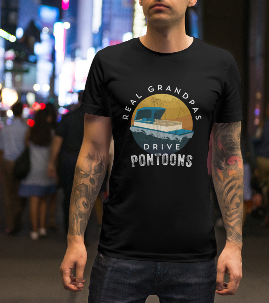 Real Grandpas Drive Pontoons Vintage Boat Sunset T-Shirt