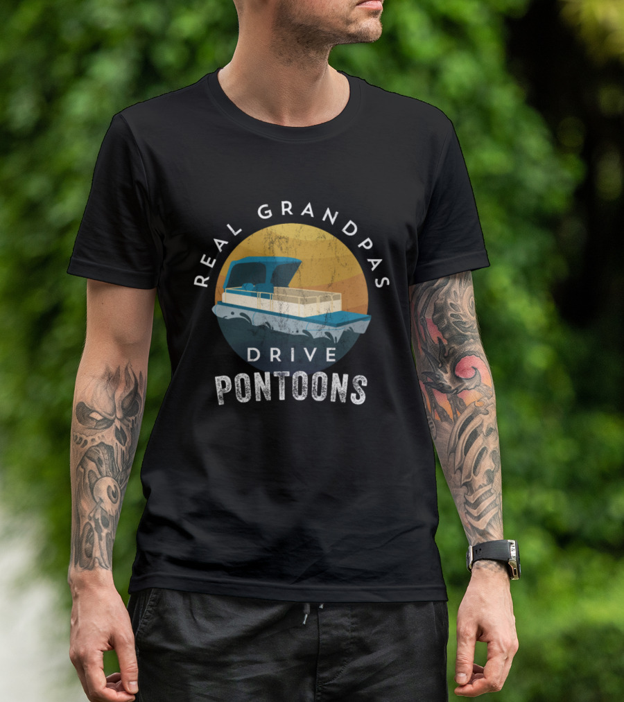 Real Grandpas Drive Pontoons Vintage Boat Sunset T-Shirt