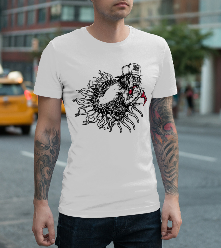 Bad Trucker Zombie with Red Dripping Mouth T-Shirt