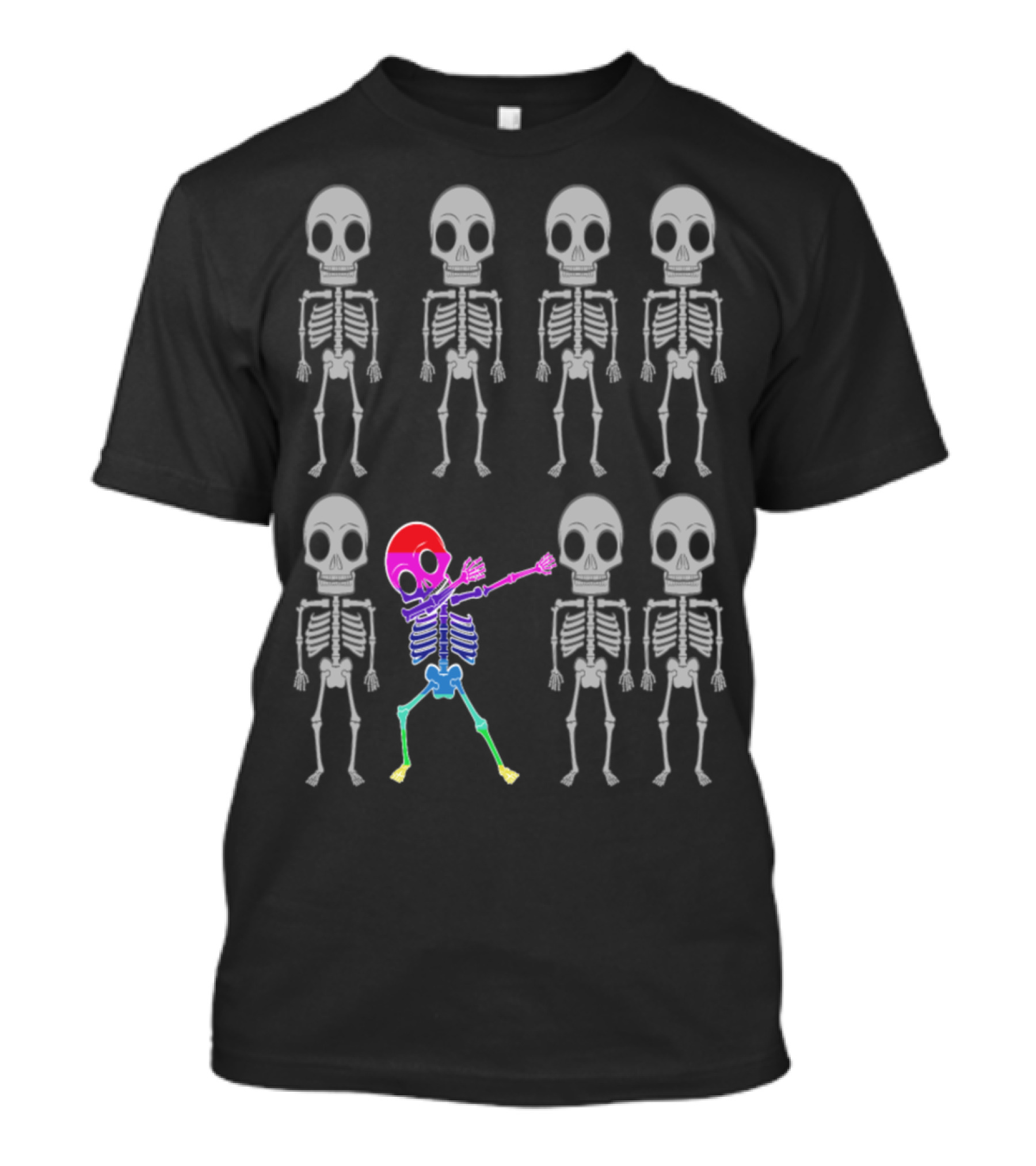 Be Yourself Colorful Dabbing Skeleton Among Monochrome Skulls T-Shirt