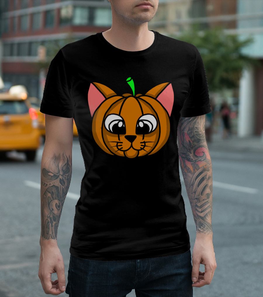 Cat Jack-o'-Lantern Pumpkin Face T-Shirt