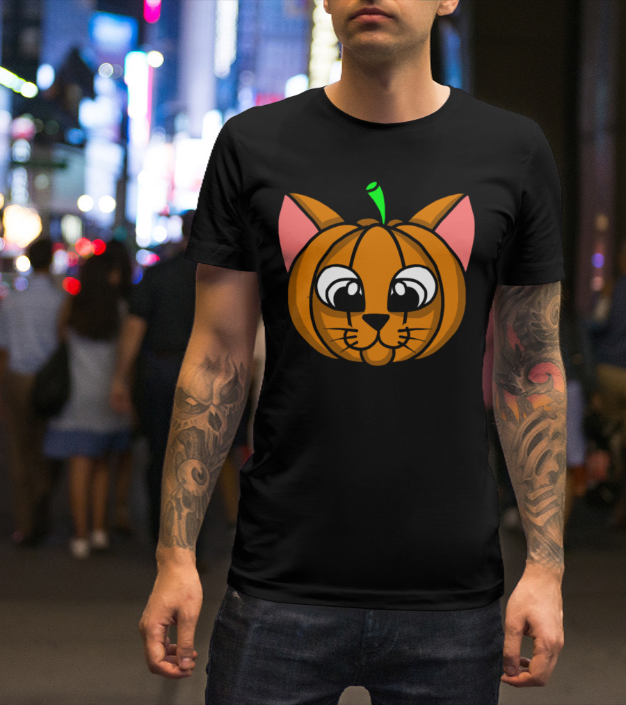 Cat Jack-o'-Lantern Pumpkin Face T-Shirt