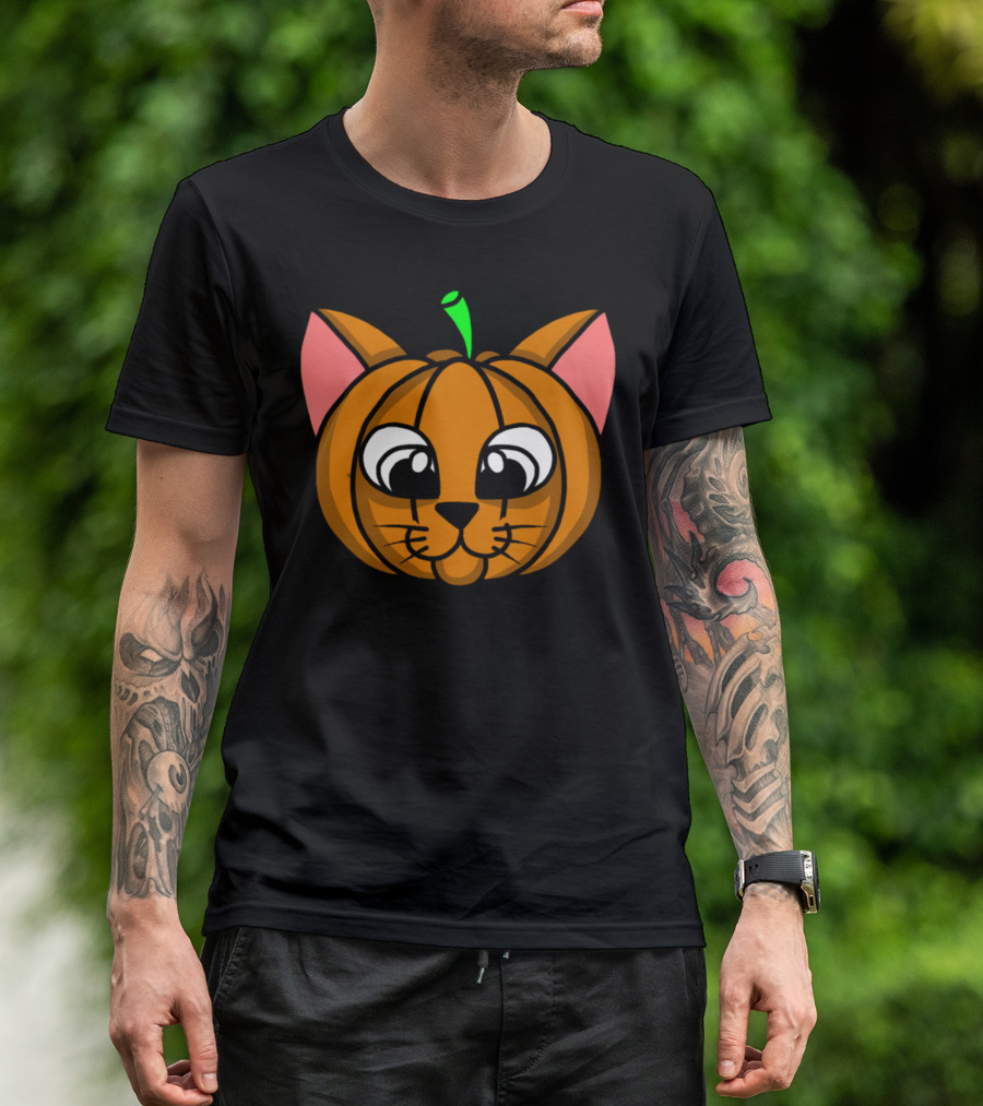 Cat Jack-o'-Lantern Pumpkin Face T-Shirt