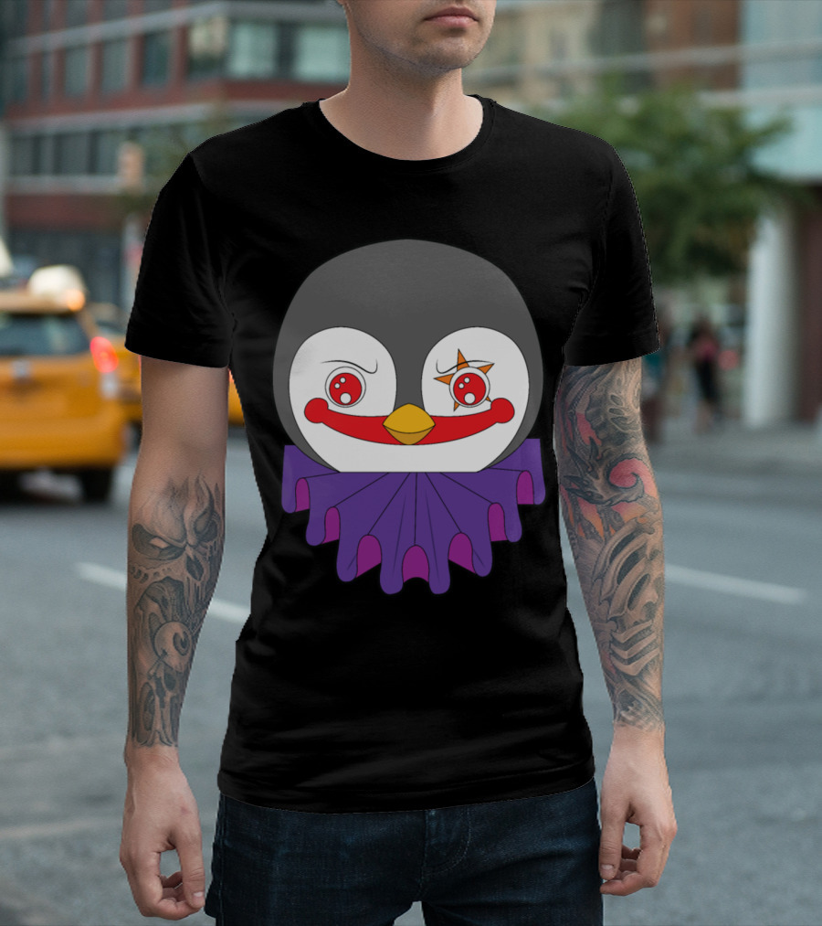 Clown Penguin Joker Face with Purple Ruff T-Shirt