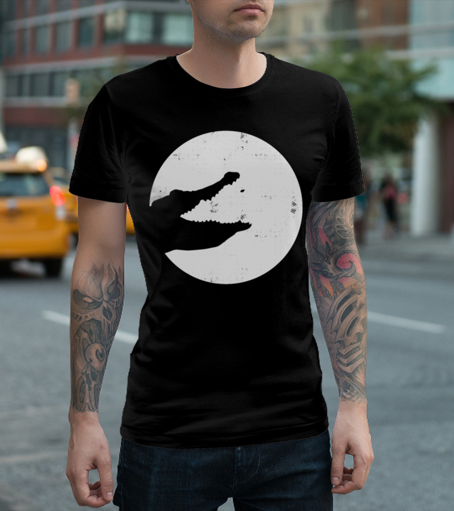 Crocodile Silhouette Against Full Moon T-Shirt