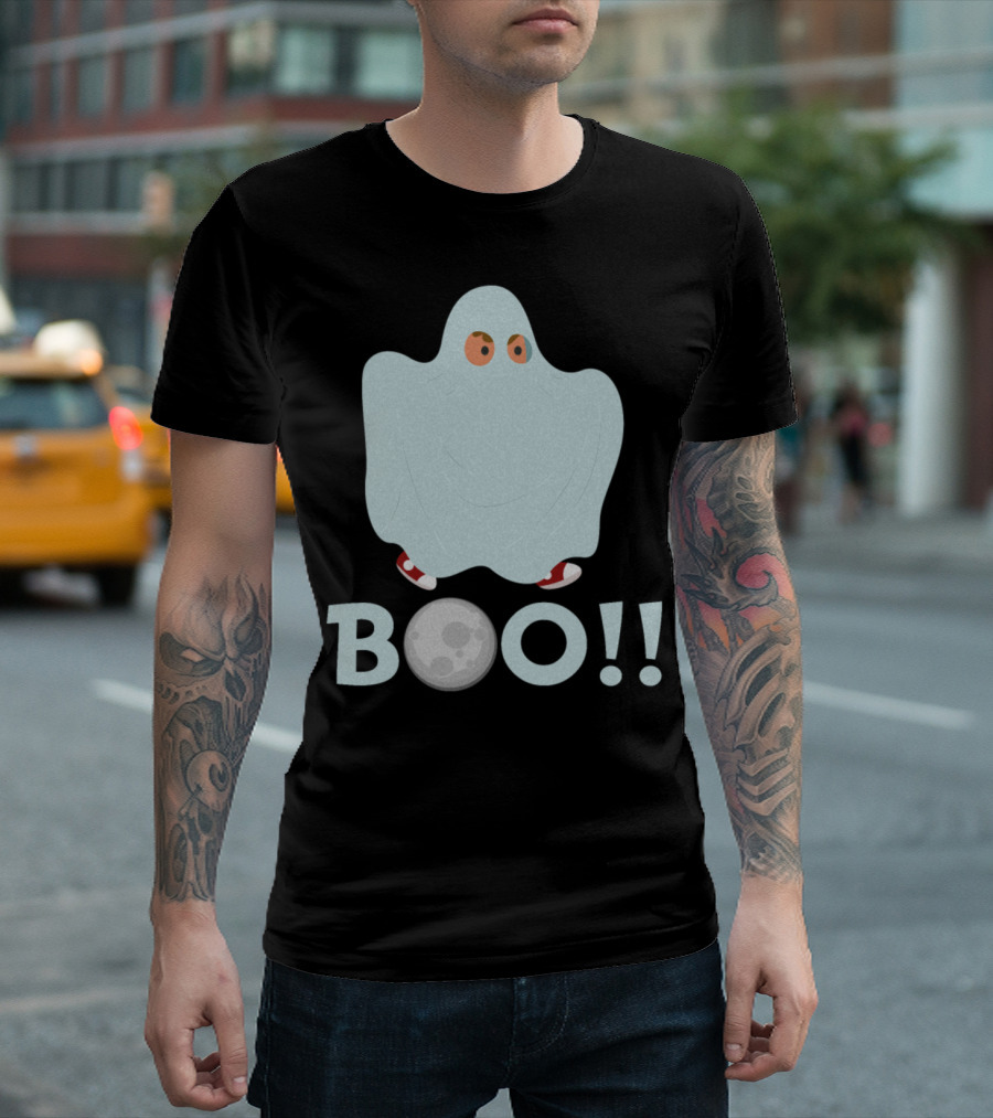 Boo Cute Ghost with Shoes Perfect for Halloween Season Moon T-Shirt