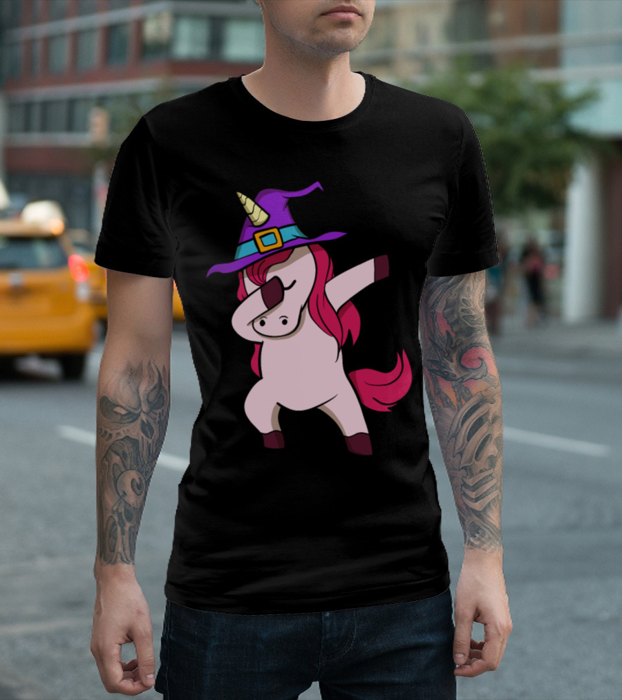 Dabbing Unicorn Witch Halloween Animals T-Shirt