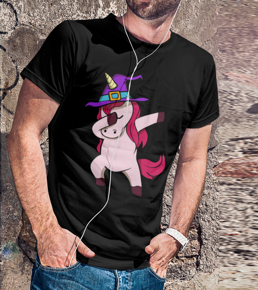 Dabbing Unicorn Witch Halloween Animals T-Shirt
