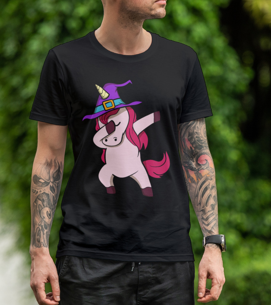 Dabbing Unicorn Witch Halloween Animals T-Shirt