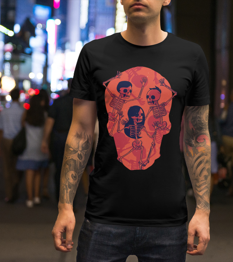 Dancing Skeletons In Red Skull Formation T-Shirt