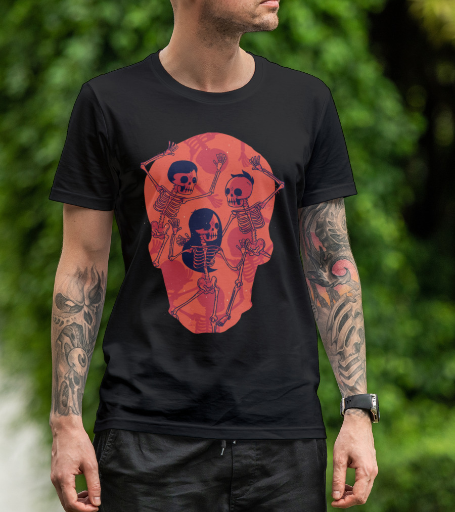 Dancing Skeletons In Red Skull Formation T-Shirt