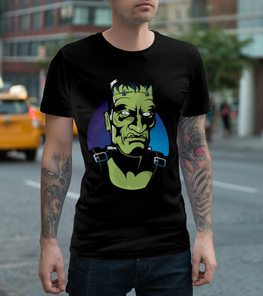 Frankenstein Classic Monster Portrait Green and Blue T-Shirt