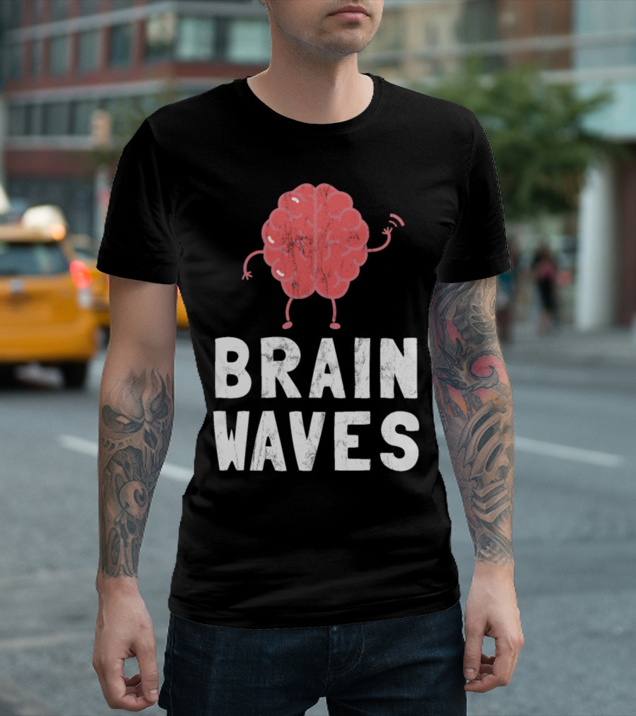 Brain Waves Anatomy Humor with Cartoon Brain Waving T-Shirt