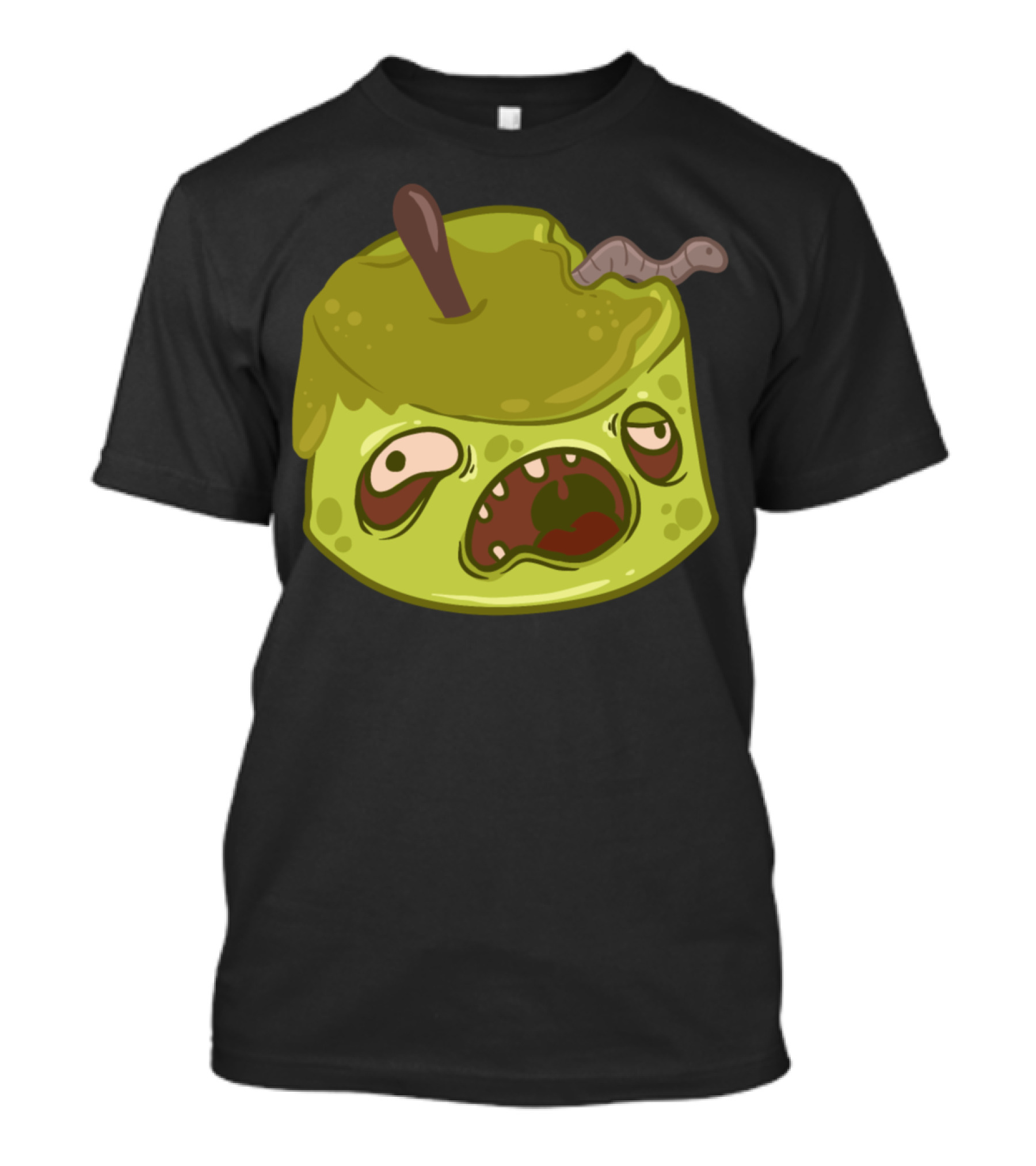 Funny Halloween Zombie Wormy Green Apple T-Shirt