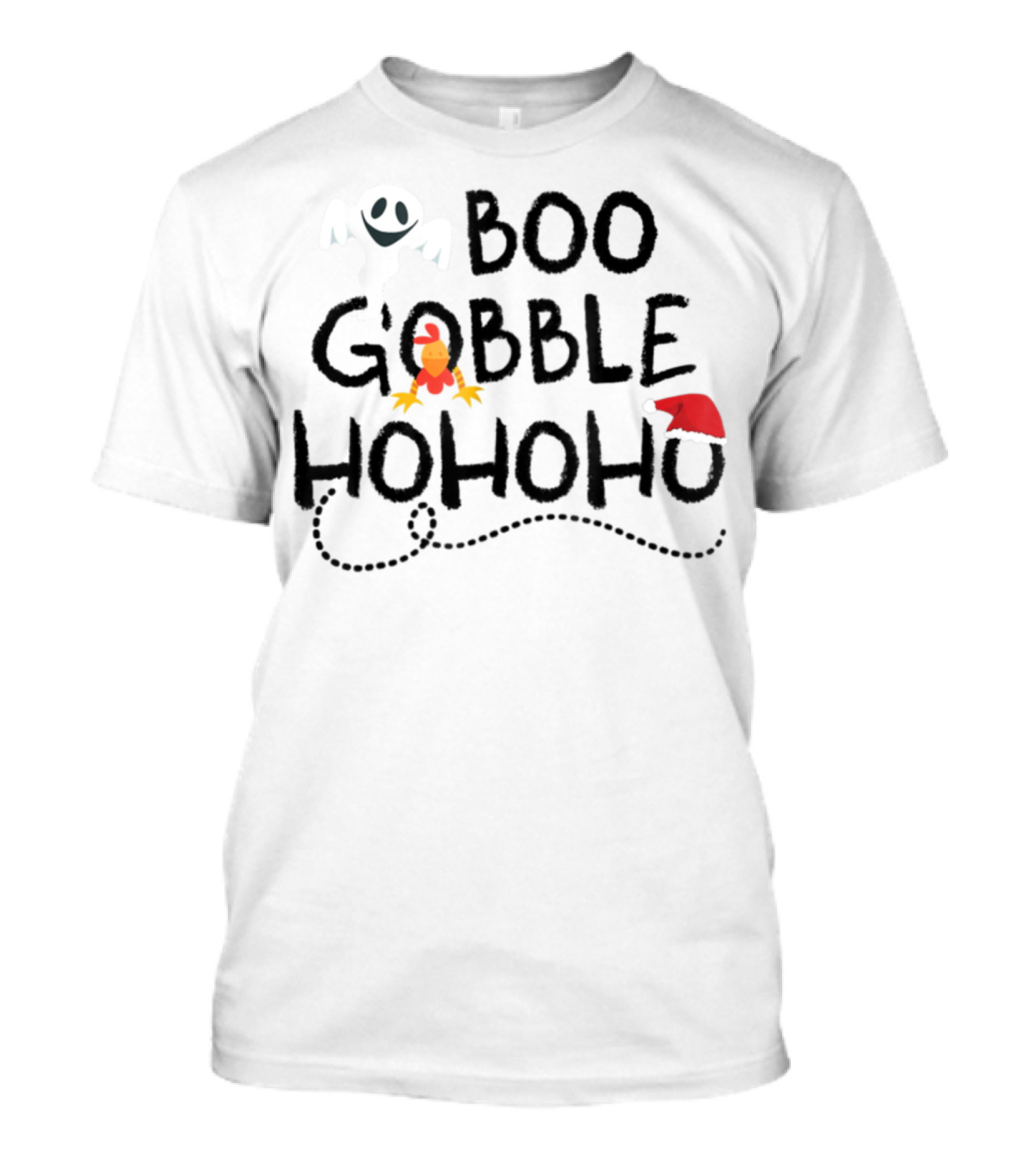 BOO Gobble Ho Ho Ho Turkey Ghost Santa Hat T-Shirt