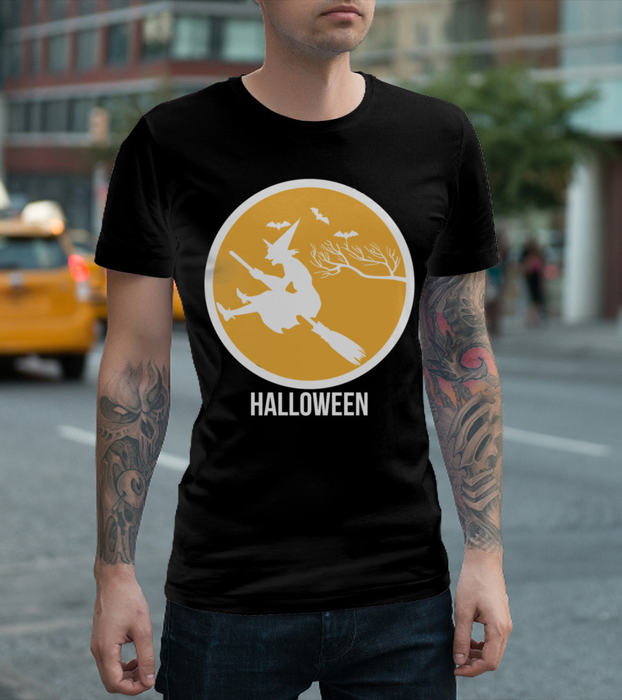 Halloween Witch Flying With Bats 222 T-Shirt