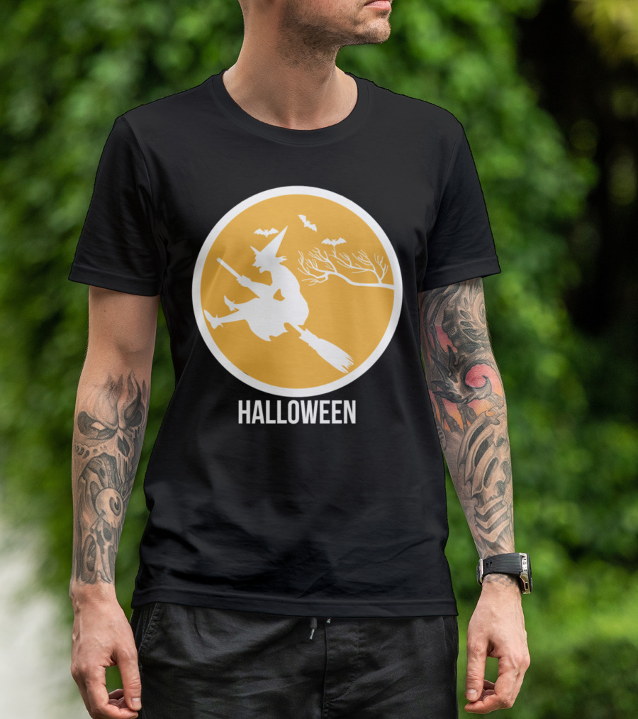 Halloween Witch Flying With Bats 222 T-Shirt