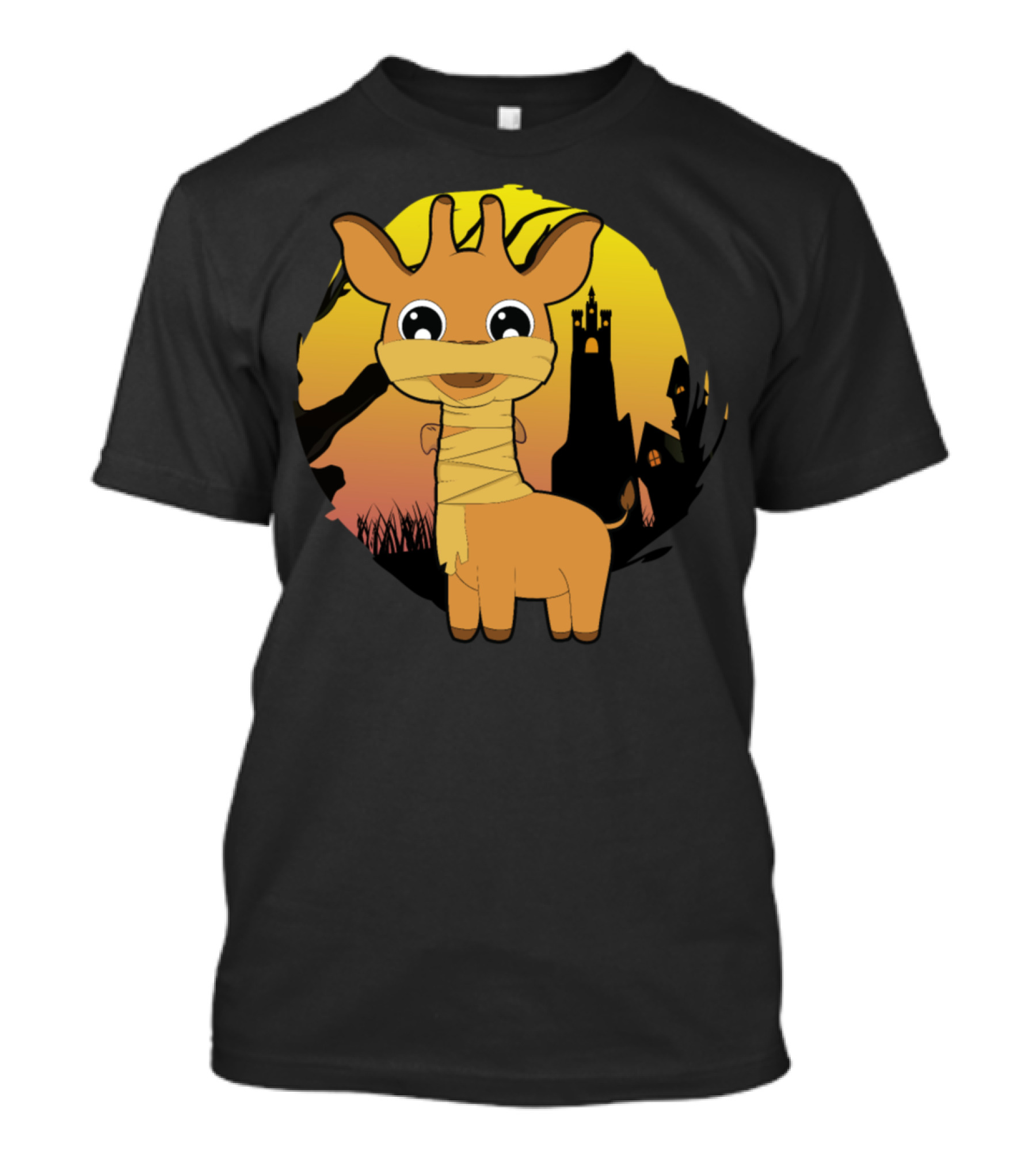 Halloween Animals Cute Mummy Giraffe Sunset Haunted House T-Shirt