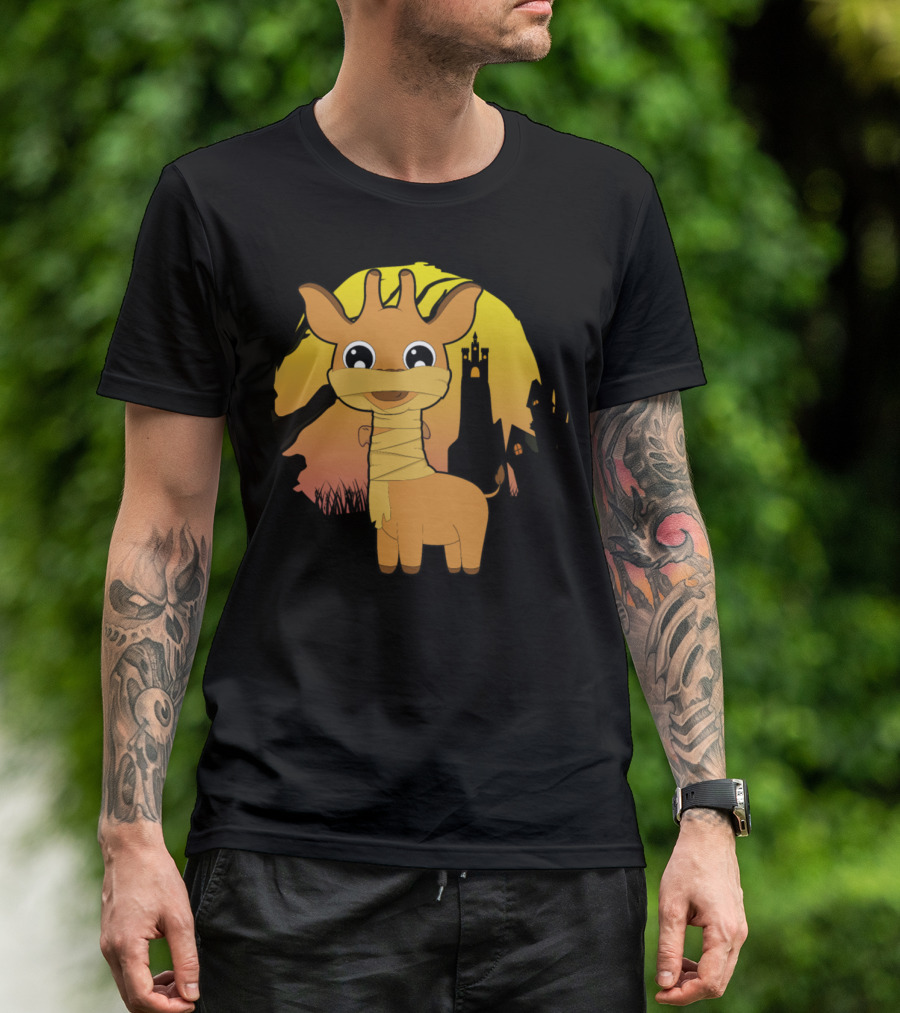 Halloween Animals Cute Mummy Giraffe Sunset Haunted House T-Shirt
