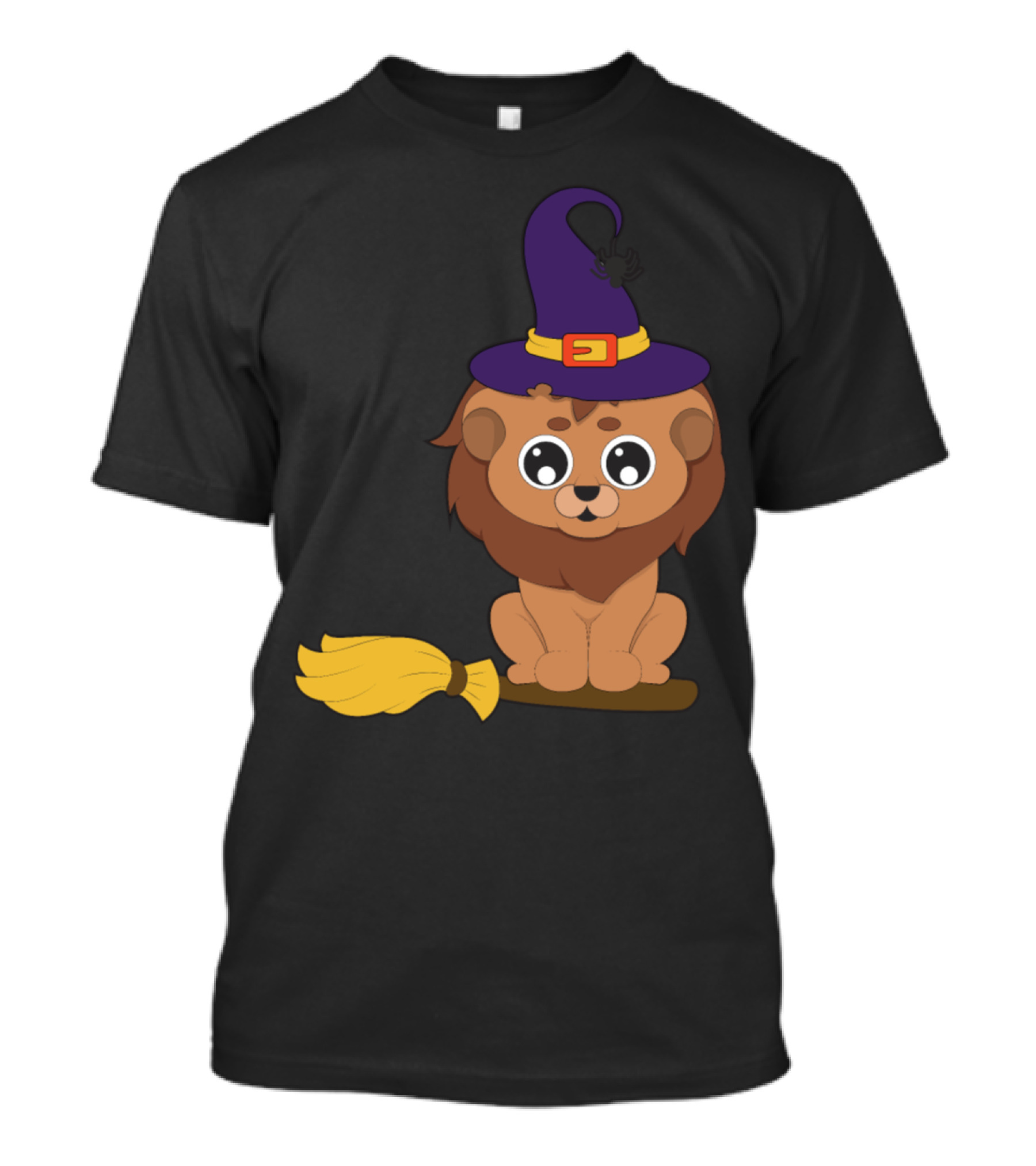 Halloween Animals Lion Witch Broomstick Hat T-Shirt