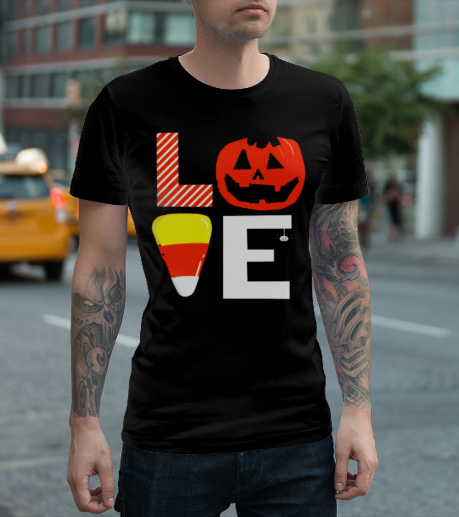 LOVE Halloween Candy Corn Pumpkin Jack-o'-Lantern T-Shirt