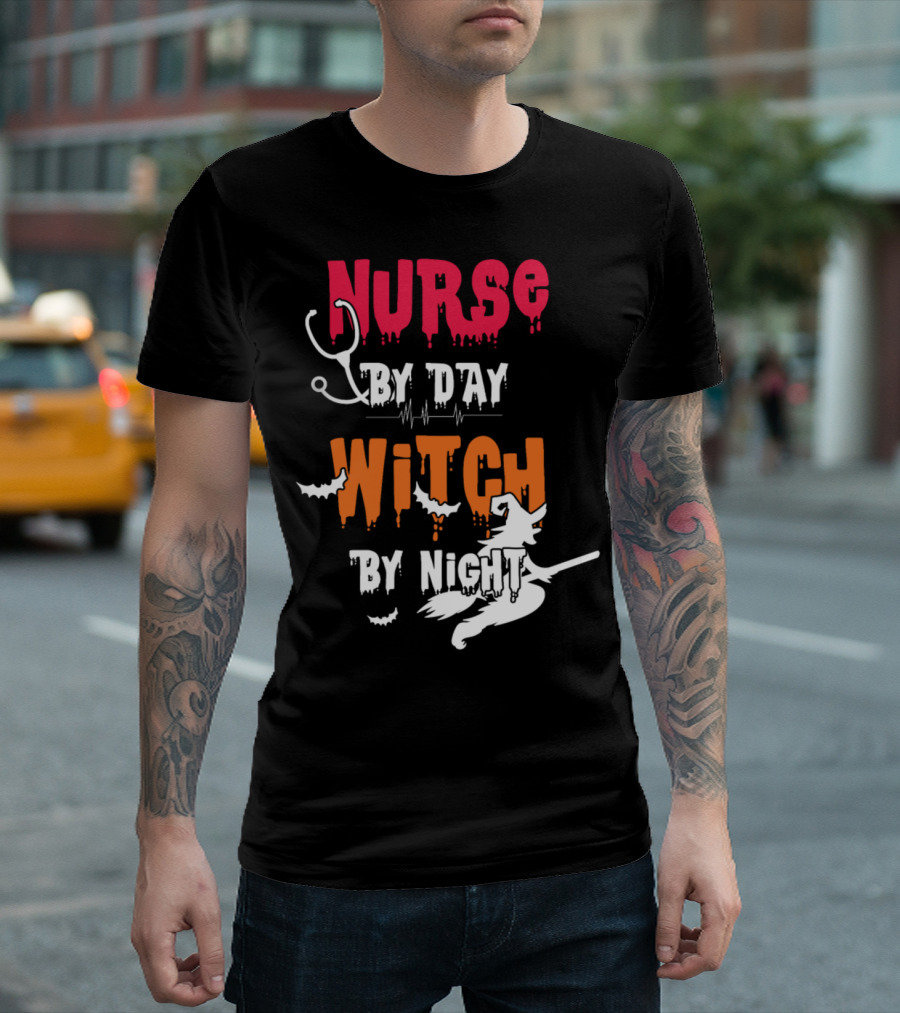 Nurse By Day Witch By Night Halloween Hospital T-Shirt