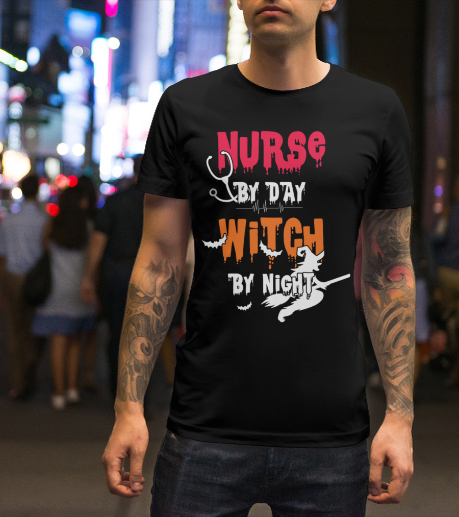 Nurse By Day Witch By Night Halloween Hospital T-Shirt