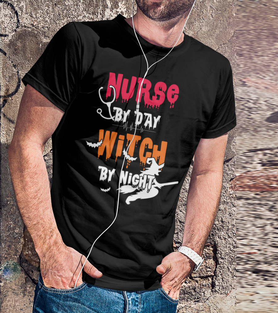 Nurse By Day Witch By Night Halloween Hospital T-Shirt