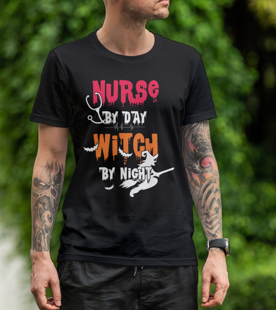 Nurse By Day Witch By Night Halloween Hospital T-Shirt