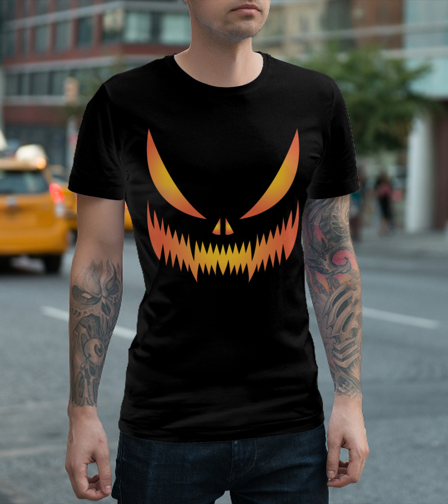 Halloween Pumpkin Face Evil Grinning Jack-O'-Lantern T-Shirt