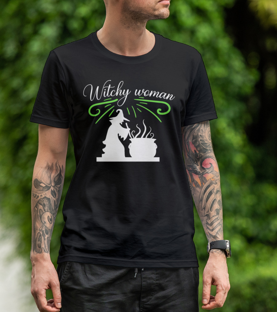 Witchy Woman Stirring Cauldron Halloween Iconic T-Shirt