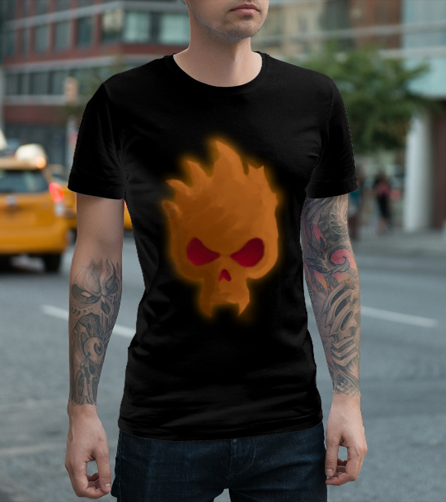 Pumpkin Fire Skull Ghost Table T-Shirt