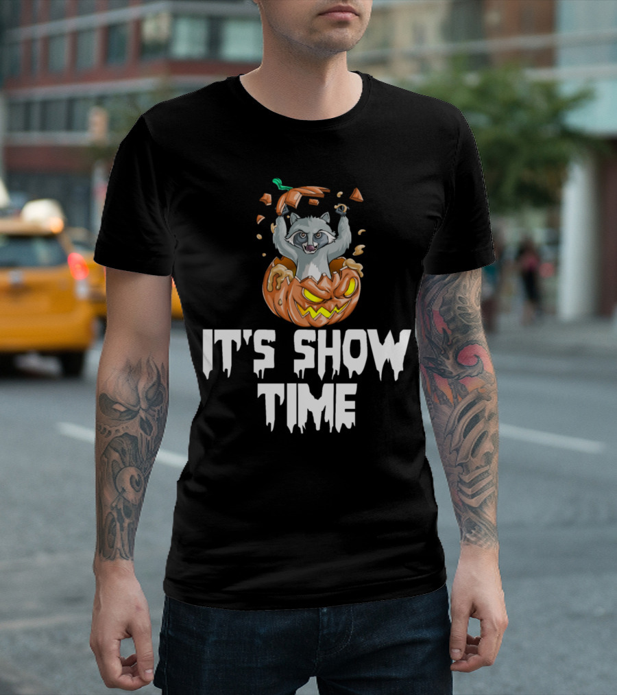 Raccoon Bursting from Jack-O'-Lantern It's Show Time T-Shirt