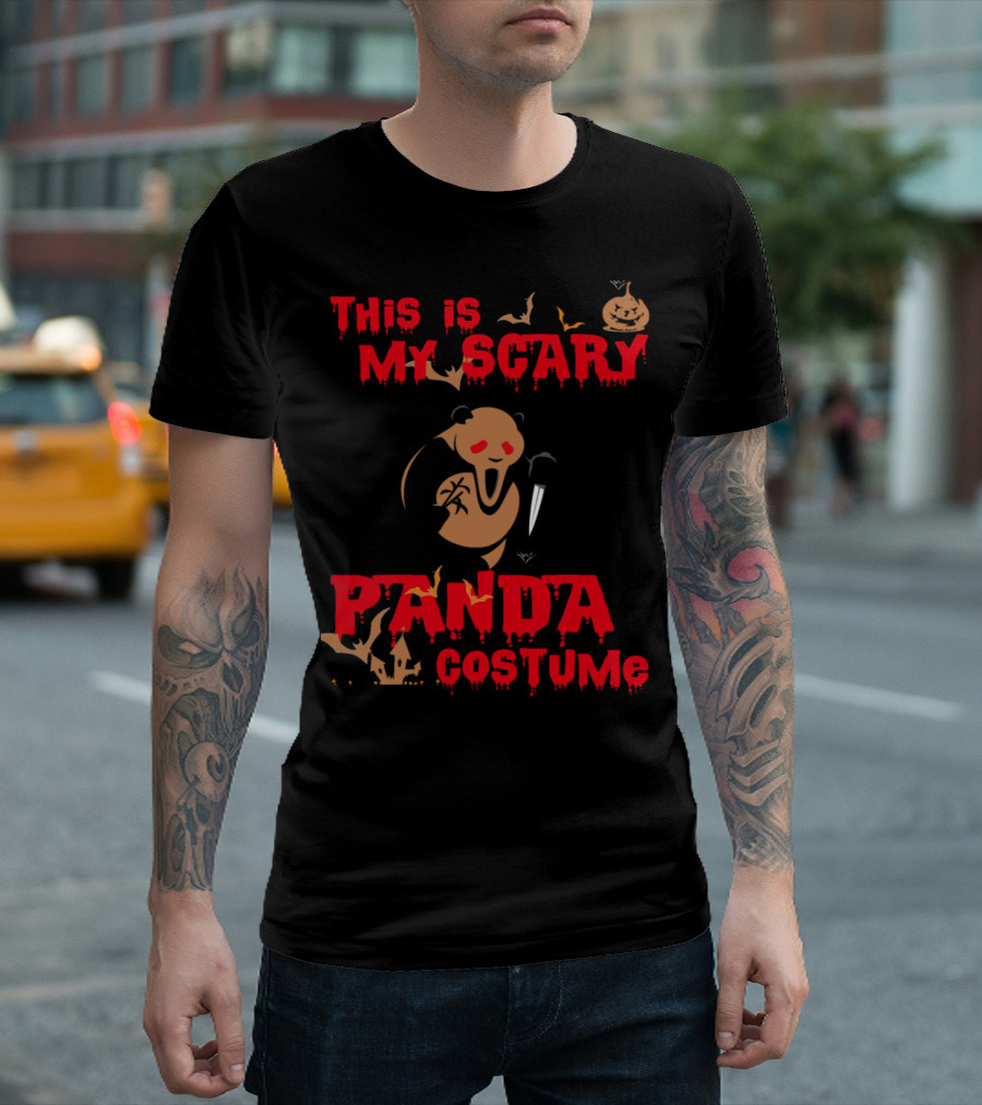 This Is My Scary Panda Costume with Knife and Halloween Symbols T-Shirt