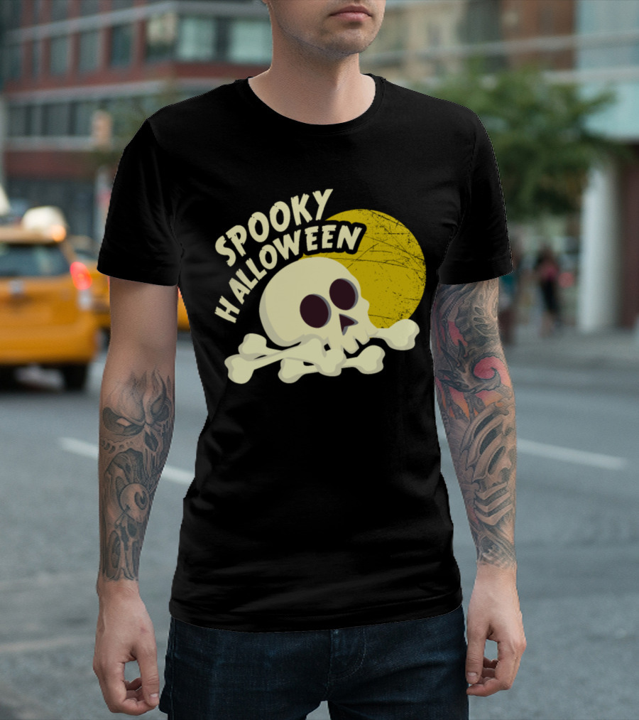Spooky Halloween Skull and Crossbones Full Moon T-Shirt