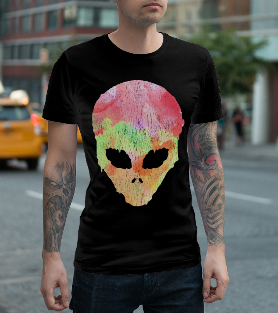 Watercolor Alien Skull in Vibrant Colors T-Shirt