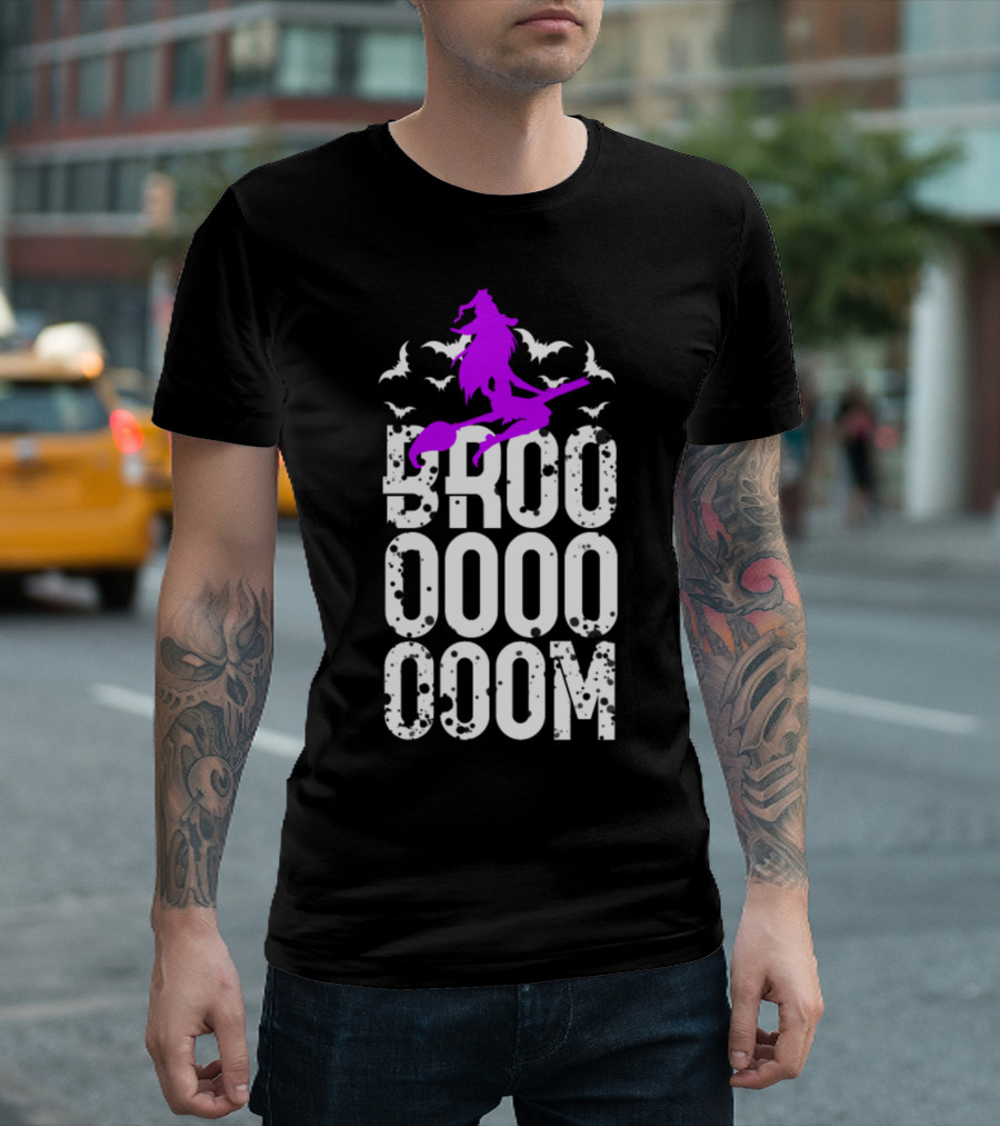 BROOOOOM Witch Broom Bats T-Shirt