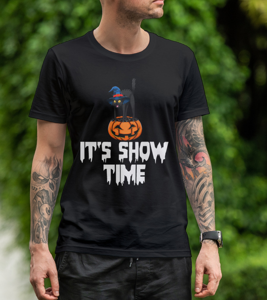 Witch Cat Halloween Pumpkin It's Show Time T-Shirt